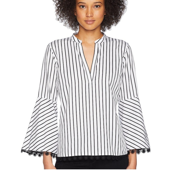 Ralph Lauren Women Striped Bell Sleeve Top Blouse - Picture 3 of 7